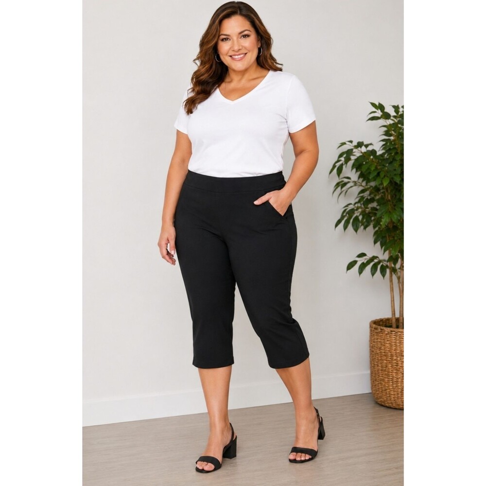 Women's Kim Rogers Pull On Capri Black Denim Jeans Size 18W Plus Size